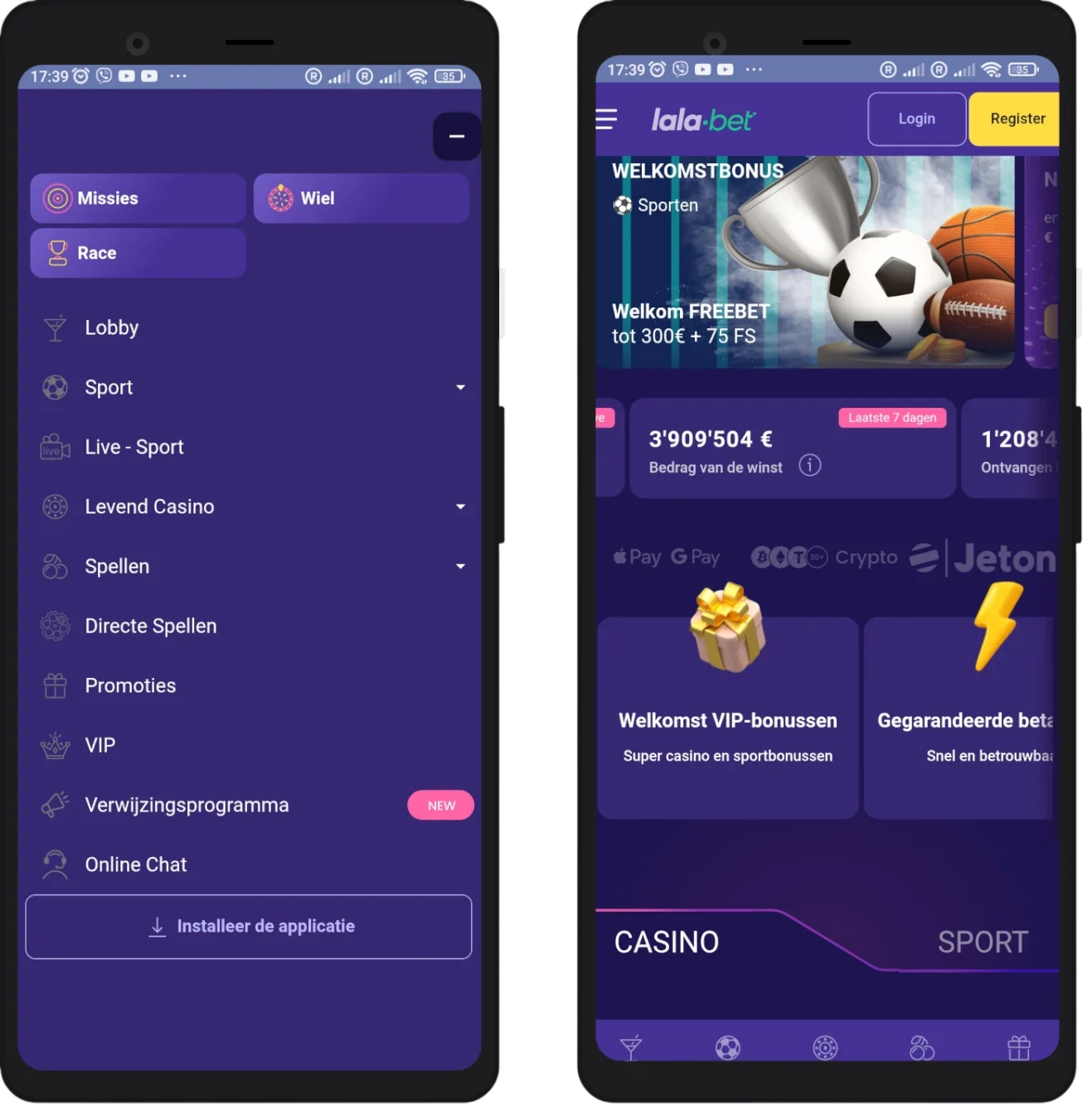 Mobiele versie van Lalabet Casino voor smartphone en tablet